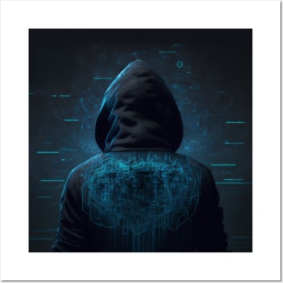 The hacker of the future in blue seen from behind Posters and Art